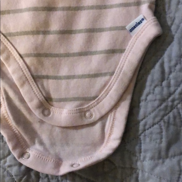 12M Onsies- Pink with Beige horizontal stripes - Picture 4 of 4